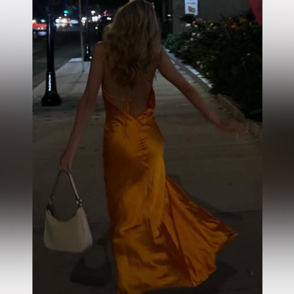 House of Harlow 1960 Gold Halter Backless Gown